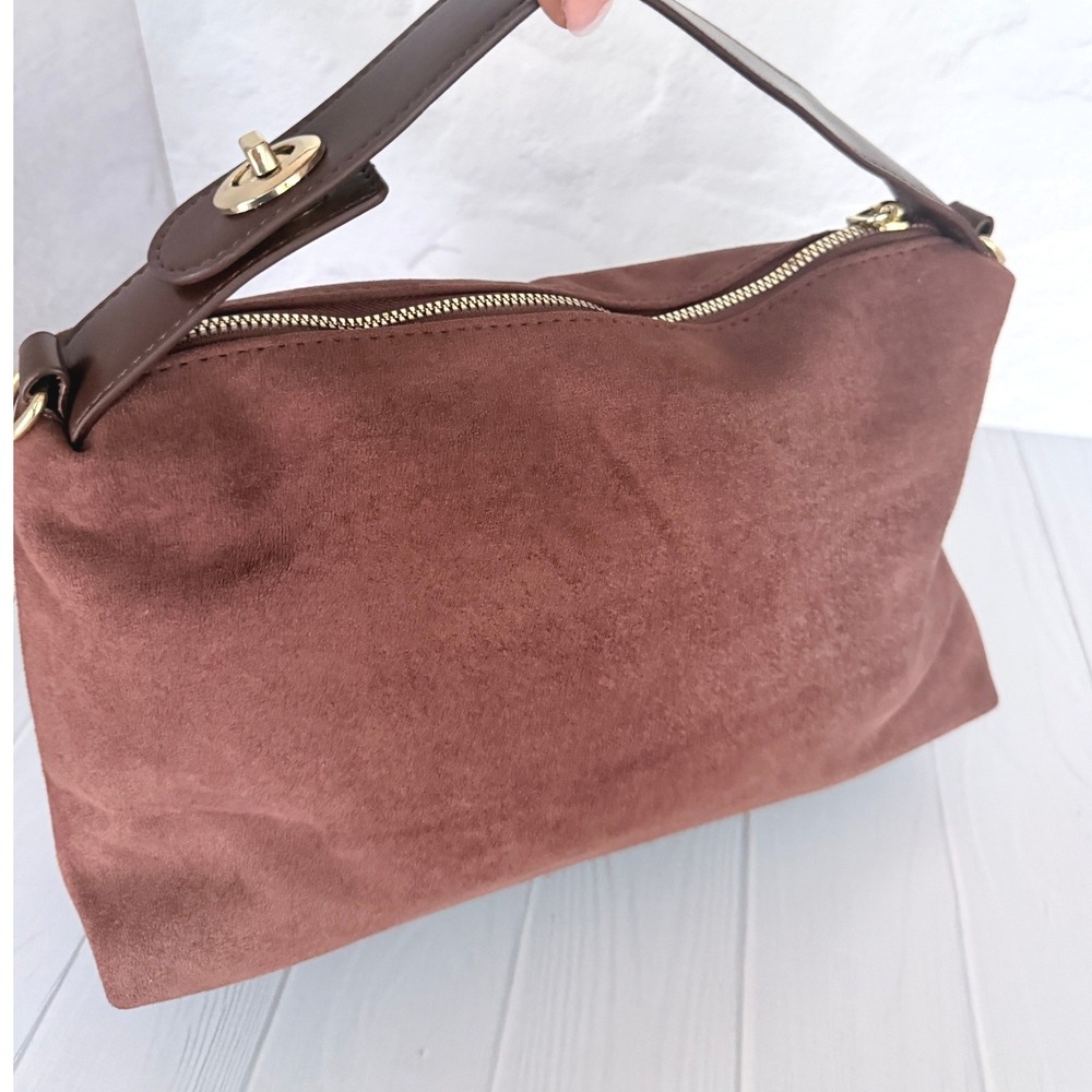 8 Other Reasons Bag Suede Brown Shoulder Bag Hobo Crossbody Gold Hardware - Picture 14 of 16